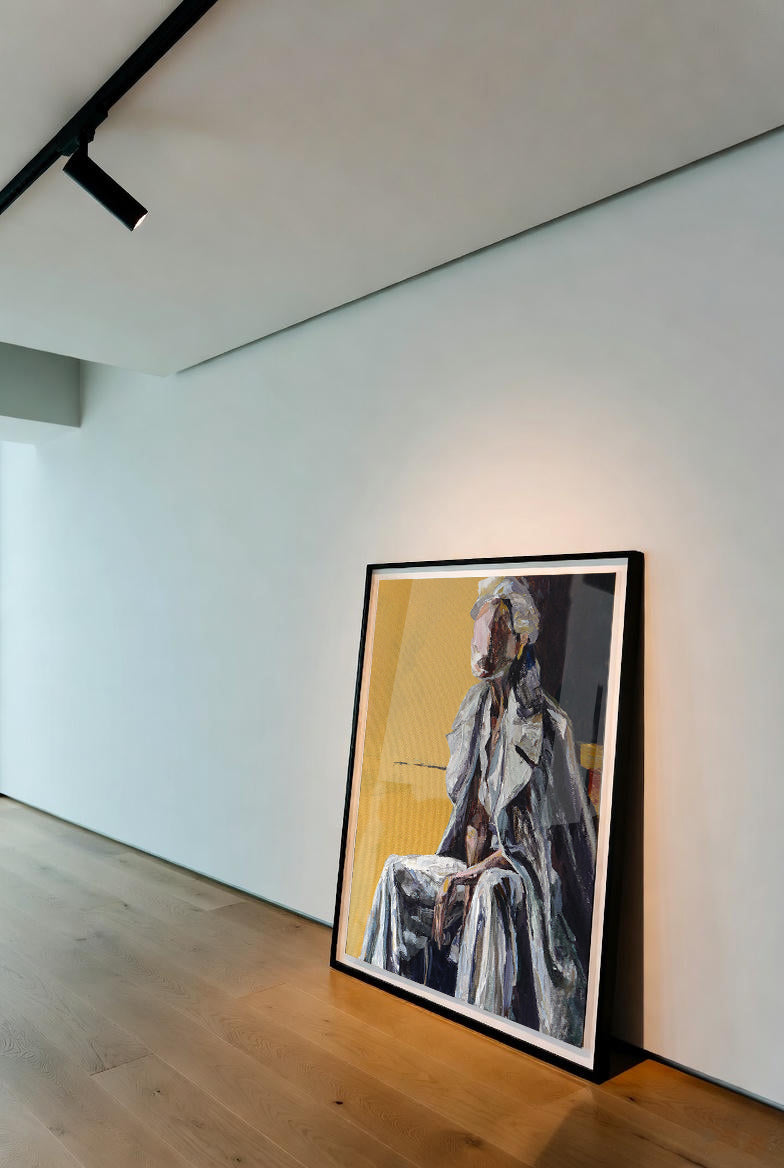 Framed artwork XL art print on a white wall in a minimalistic room